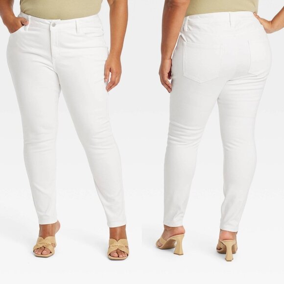 Size 22 - Womens Mid-Rise Skinny Jeans - Ava Viv - White - Picture 1 of 6